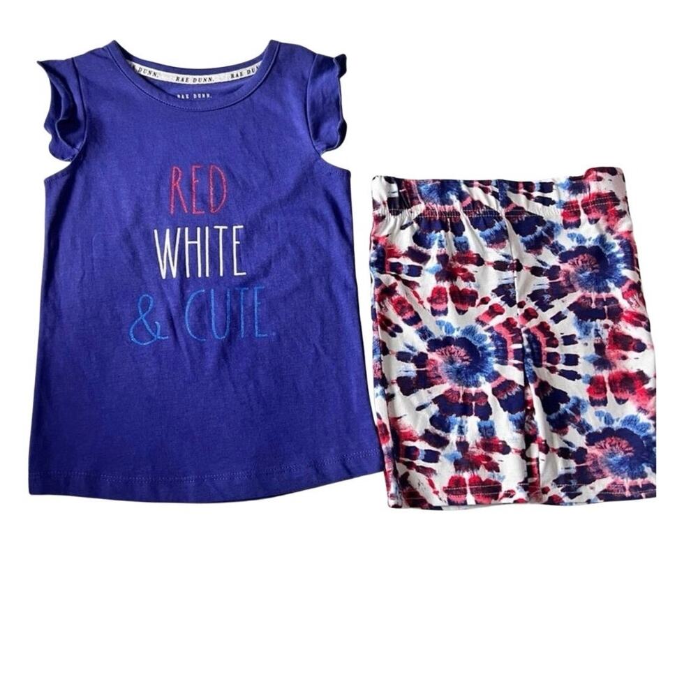 Rae Dunn Girl’s Red Blue and Cute Matching Tie Dye Print Sleeveless Set Sz 4